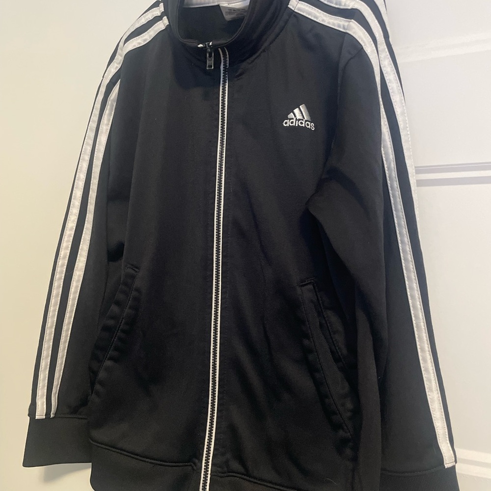 Adidas Black Track Jacket with White Stripes for kids Size 7